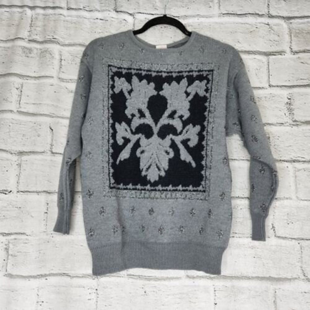 Mondi Women’s Vintage Sz 36 Medium Gray Black Long Sleeve Crew Neck Sweater Wool